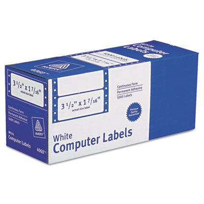 Avery Dot Matrix Printer Mailing Labels, Pin-Fed Printers, 1.44 x 3.5, White, 5,000/Box (AVE4060)