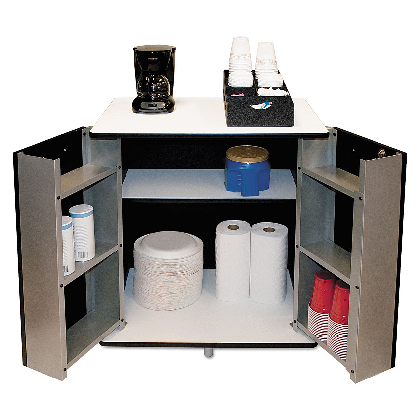 Vertiflex Refreshment Stand, Engineered Wood, 9 Shelves, 29.5" x 21" x 33", White/Black (VRT35157)
