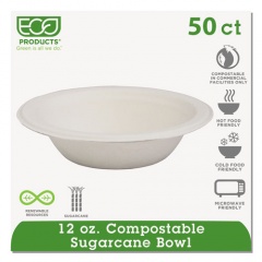 Eco-Products Renewable Sugarcane Bowls, 12 oz, Natural White, 50/Packs (EPBL12PK)