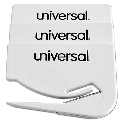 Universal Letter Slitter Hand Letter Opener with Concealed Blade, 2.5", White, 3/Pack (UNV31803)