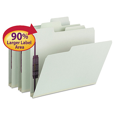 Smead SuperTab Pressboard Fastener Folders with Two SafeSHIELD Fasteners, 2" Expansion, Letter Size, Gray-Green, 25/Box (SMD14981)