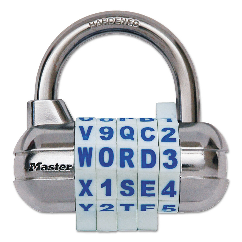 Master Lock Password Plus Combination Lock, Hardened Steel Shackle, 2.5" Wide, Chrome/Assorted (MLK1534D)