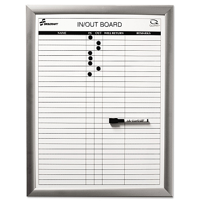 AbilityOne 7110015680403, SKILCRAFT Magnetic In/Out Board, Up to 29 Employees, 18 x 24, White Surface, Anodized Aluminum Frame