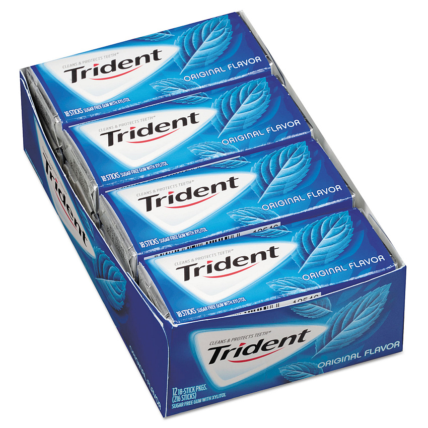 Trident Sugar-Free Gum, Original Mint, 14 Sticks/Pack, 12 Pack/Box (CDB12546)