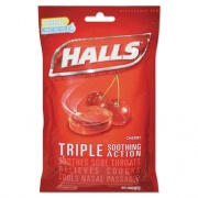 HALLS Triple Action Cough Drops, Cherry, 30/Bag, 12 Bags/Box (27499)