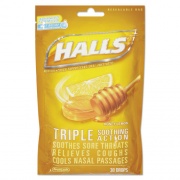 HALLS Triple Action Cough Drops, Honey-Lemon, 30/Bag, 12 Bags/Box (28694)