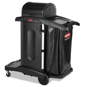 Rubbermaid Commercial Executive High Security Janitorial Cleaning Cart, Plastic, 4 Shelves, 1 Bin, 23.1" x 39.6" x 27.5", Black (1861427)