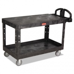 Rubbermaid Commercial Heavy-Duty Utility Cart with Flat Shelves, Plastic, 2 Shelves, 500 lb Capacity, 25.25" x 54" x 36", Black (4545BLA)