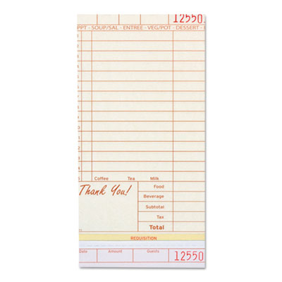 AmerCareRoyal Guest Check Loose-Pack Refill, 15 Lines, Three-Part Carbonless, 4.2 x 8.5, 200 Forms/Pad, 10 Pads/Carton (RPPGC49973)