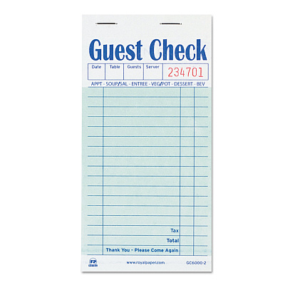 AmerCareRoyal Guest Check Pad, 17 Lines, Two-Part Carbon, 3.5 x 6.7, 50 Forms/Pad, 50 Pads/Carton (RPPGC60002)
