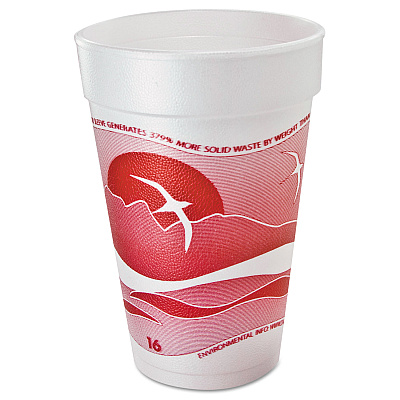 Dart Horizon Hot/Cold Foam Drinking Cups, 16 oz, Printed, Cranberry/White, 25/Bag, 40 Bags/Carton (DCC16J16H)