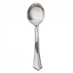 WNA Heavyweight Plastic Soup Spoons, Silver, 5-3/4 In., Reflections Design, 600/case (640155)