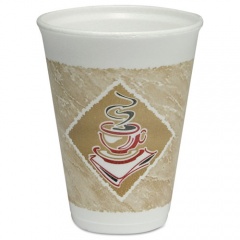 Dart Cafe G Hot/Cold Cups, Foam, 12 oz, White with Brown/Red/White, 20/Bag, 50 Bags/Carton (12X12G)