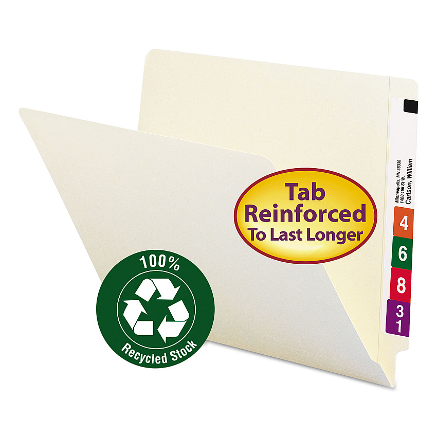 Smead 100% Recycled Manila End Tab Folders, Straight Tabs, Letter Size, 0.75" Expansion, Manila, 100/Box (SMD24160)