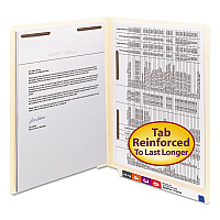Smead End Tab Fastener Folders with Reinforced Straight Tabs, 11-pt Manila, 2 Fasteners: Top/Side, Letter Size, Manila, 50/Box (SMD34120)