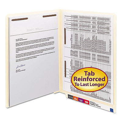 Smead End Tab Fastener Folders with Reinforced Straight Tabs, 11-pt Manila, 2 Fasteners: Top/Side, Letter Size, Manila, 50/Box (SMD34120)