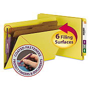 Smead End Tab Pressboard Classification Folders, Six SafeSHIELD Fasteners, 2" Expansion, 2 Dividers, Legal Size, Yellow, 10/Box (SMD29789)