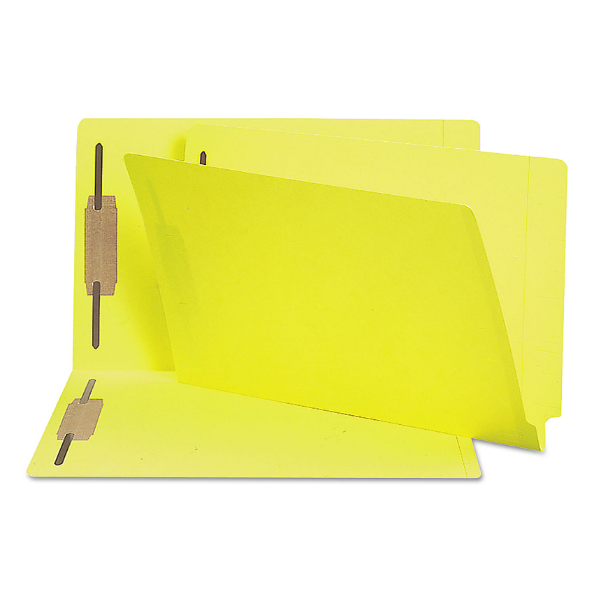 Smead Heavyweight Colored End Tab Fastener Folders, 0.75" Expansion, 2 Fasteners, Legal Size, Yellow Exterior, 50/Box (SMD28940)