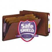 Smead End Tab Pressboard Classification Folders, Eight SafeSHIELD Fasteners, 3" Expansion, 3 Dividers, Legal Size, Red, 10/Box (29865)
