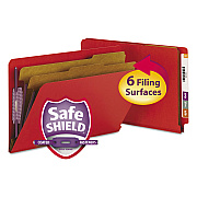 Smead End Tab Pressboard Classification Folders, Six SafeSHIELD Fasteners, 2" Expansion, 2 Dividers, Legal Size, Bright Red, 10/Box (SMD29783)