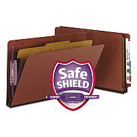 Smead End Tab Pressboard Classification Folders, Four SafeSHIELD Fasteners, 2" Expansion, 1 Divider, Legal Size, Red, 10/Box (SMD29855)