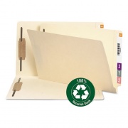 Smead 100% Recycled Manila End Tab Fastener Folders, 2 Fasteners, Legal Size, Manila Exterior, 50/Box (37160)