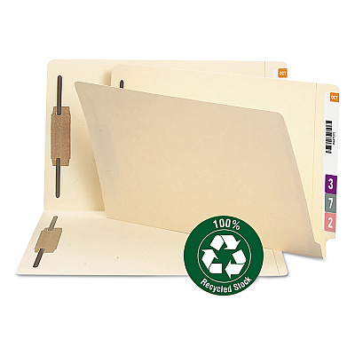 Smead Recycled Manila End Tab Fastener Folders, 0.75" Expansion, 2 Fasteners, Legal Size, Manila Exterior, 50/Box (SMD37160)