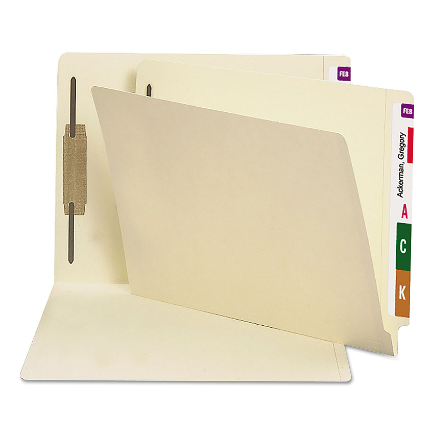 Smead End Tab Fastener Folders with Reinforced Straight Tabs, 14-pt Manila, 1 Fastener, Letter Size, Manila Exterior, 50/Box (SMD34210)