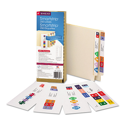 Smead Color-Coded Smartstrip Refill Label Forms, Inkjet Printer, Assorted, 1.5 x 7.5, White, 250/Pack (SMD66006)