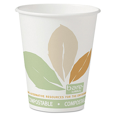 Solo Bare Eco-Forward PLA Paper Hot Cups, 8 oz, Leaf Design, White/Green/Orange, 50/Bag, 20 Bags/Carton (SCC378PLABB)