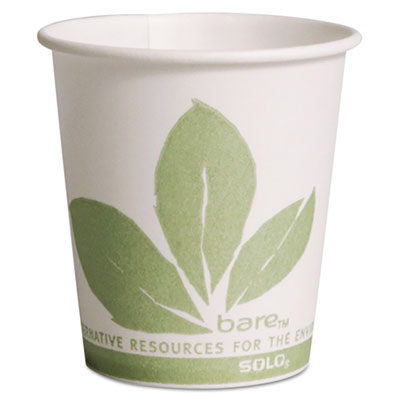 Solo Bare Eco-Forward Treated Paper Cold Cups, ProPlanet Seal, 3 oz, White/Green, 100/Sleeve, 50 Sleeves/Carton (SCC44BB)