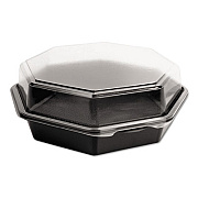 Solo OctaView Hinged-Lid Cold Food Containers, 42 oz, 9.57 x 9.2 x 3.2, Black/Clear, Plastic, 100/Carton (SCC864612PS94)
