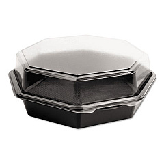 Solo OctaView Hinged-Lid Cold Food Containers, 42 oz, 9.57 x 9.2 x 3.2, Black/Clear, Plastic, 100/Carton (SCC864612PS94)