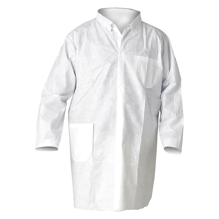 KleenGuard A20 Breathable Particle Protection Lab Coats, Snap Closure/Open Wrists/Pockets, X-Large, White, 25/Carton (KCC10039)