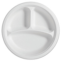 Chinet PaperPro Naturals Fiber Round Plates, 3-Compartment Plate, 10.25" dia, Natural, 125/Pack, 4 Packs/Carton (HUH25777CT)