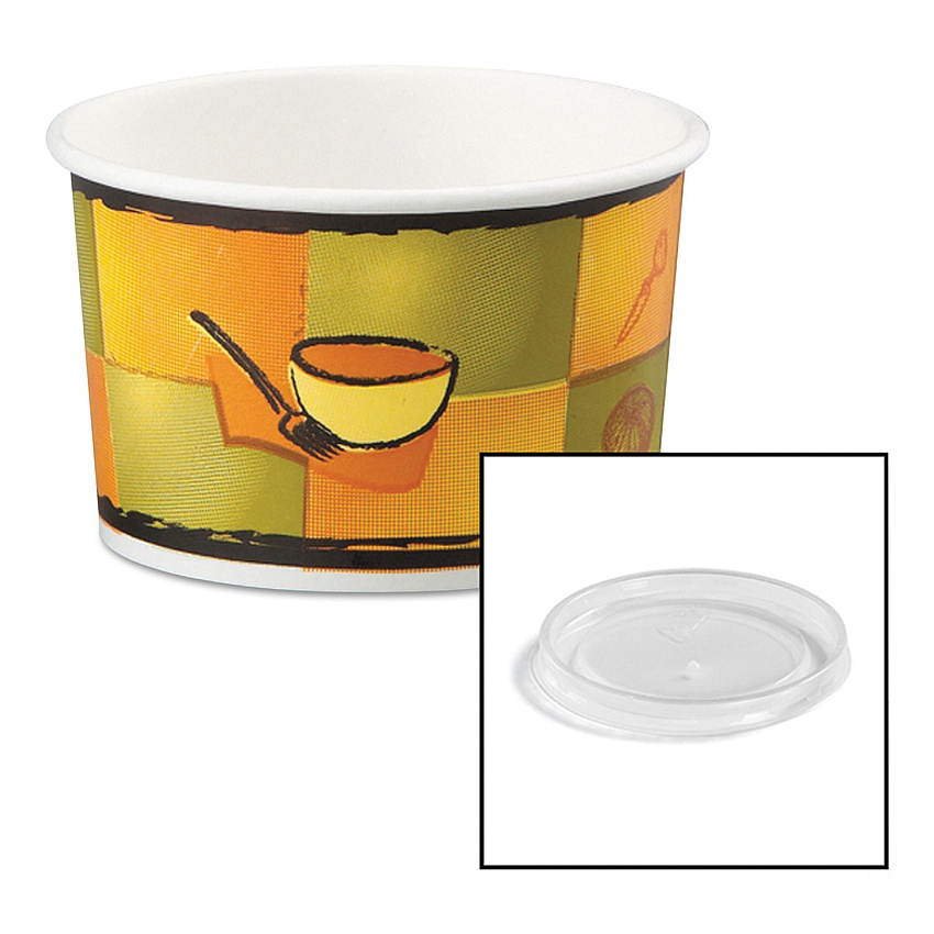 Chinet Streetside Paper Food Container with Plastic Lid, Streetside Design, 8-10 oz, 250/Carton (HUH70408)