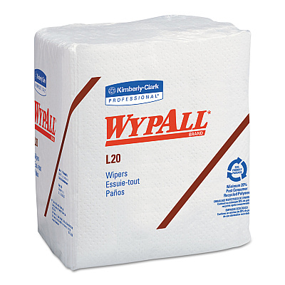 WypAll L20 Towels, 1/4 Fold, 4-Ply, 12.5 x 13, Unscented, White, 68/Pack, 12 Packs/Carton (KCC47022)