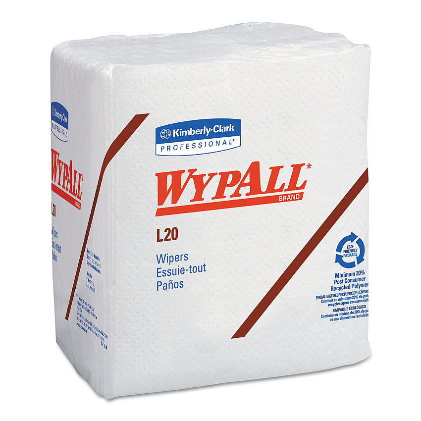 WypAll L20 Towels, 1/4 Fold, 4-Ply, 12.5 x 13, Unscented, White, 68/Pack, 12 Packs/Carton (KCC47022)