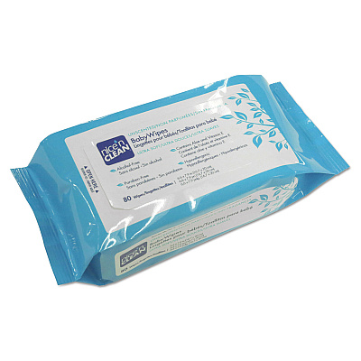 Sani Professional Nice 'n Clean Baby Wipes, 1-Ply, 6.6 x 7.9, Unscented, White, 80/Pack, 12 Packs/Carton (NICA630FW)