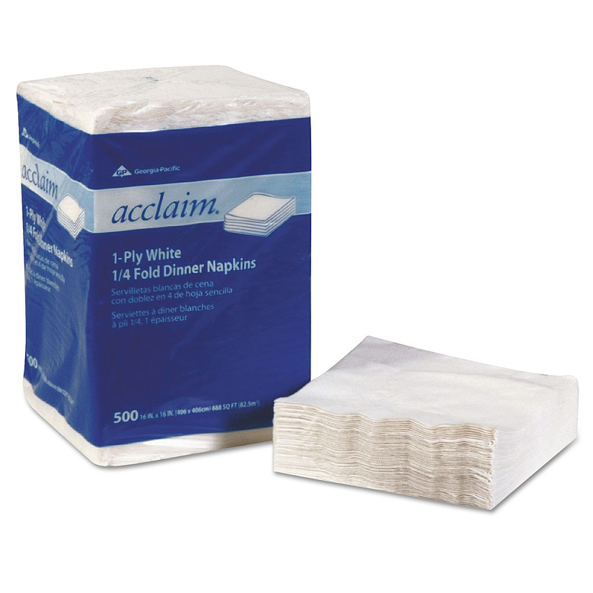 Georgia Pacific Professional Acclaim 1/4 Fold Paper Dinner Napkins, White, 1-Ply, 16"x16", 500/PK, 8 PK/CT (GPC36202)