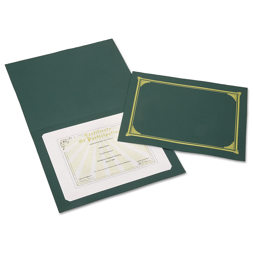 AbilityOne 7510016272961, SKILCRAFT Gold Foil Document Cover, 12.5 x 9.75, Green, 6/Pack