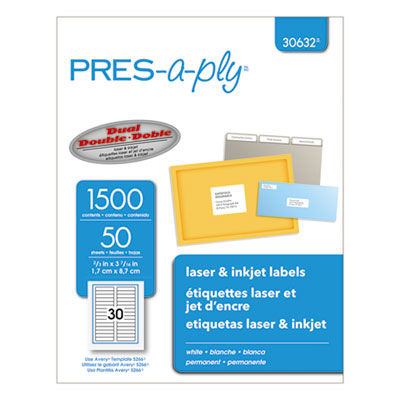 PRES-a-ply Labels, 0.66 x 3.44, White, 30/Sheet, 50 Sheets/Box (30632)