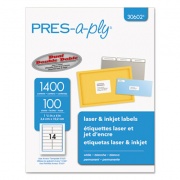 PRES-a-ply Labels, Laser Printers, 1.33 x 4, White, 14/Sheet, 100 Sheets/Box (30602)