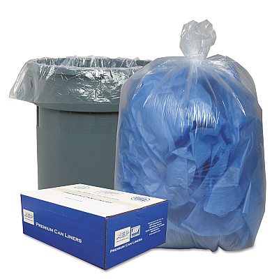 Classic Clear Linear Low-Density Can Liners, 45 gal, 0.63 mil, 40" x 46", Clear, 25 Bags/Roll, 10 Rolls/Carton (WBI404616C)