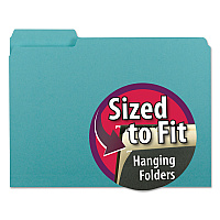 Smead Interior File Folders, 1/3-Cut Tabs: Assorted, Letter Size, 0.75" Expansion, Aqua, 100/Box (SMD10235)
