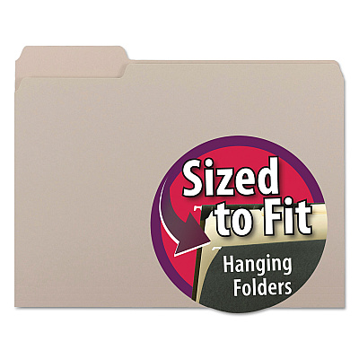 Smead Interior File Folders, 1/3-Cut Tabs: Assorted, Letter Size, 0.75" Expansion, Gray, 100/Box (SMD10251)