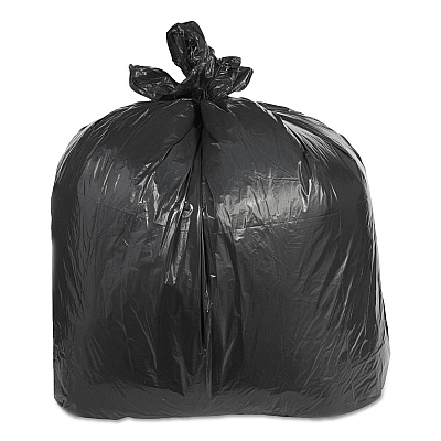Trinity Plastics Low-Density Can Liners, 60 gal, 2.4 mil, 38" x 58", Black, Flat Pack, 100/Carton (TRNML3858XH)