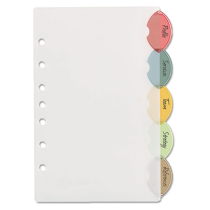 Avery Insertable Style Edge Tab Plastic Dividers, 7-Hole Punched, 5-Tab, 8.5 x 5.5, Translucent, 1 Set (AVE11118)