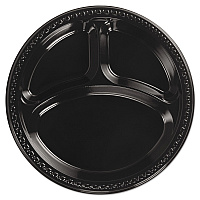Chinet Heavyweight Plastic 3-Compartment Plates, 10.25" dia, Black, 125/Pack, 4 Packs/Carton (HUH81430)