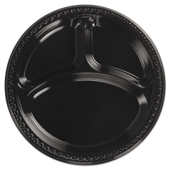 Chinet Heavyweight Plastic 3-Compartment Plates, 10.25" dia, Black, 125/Pack 4 Packs/Carton (81430)